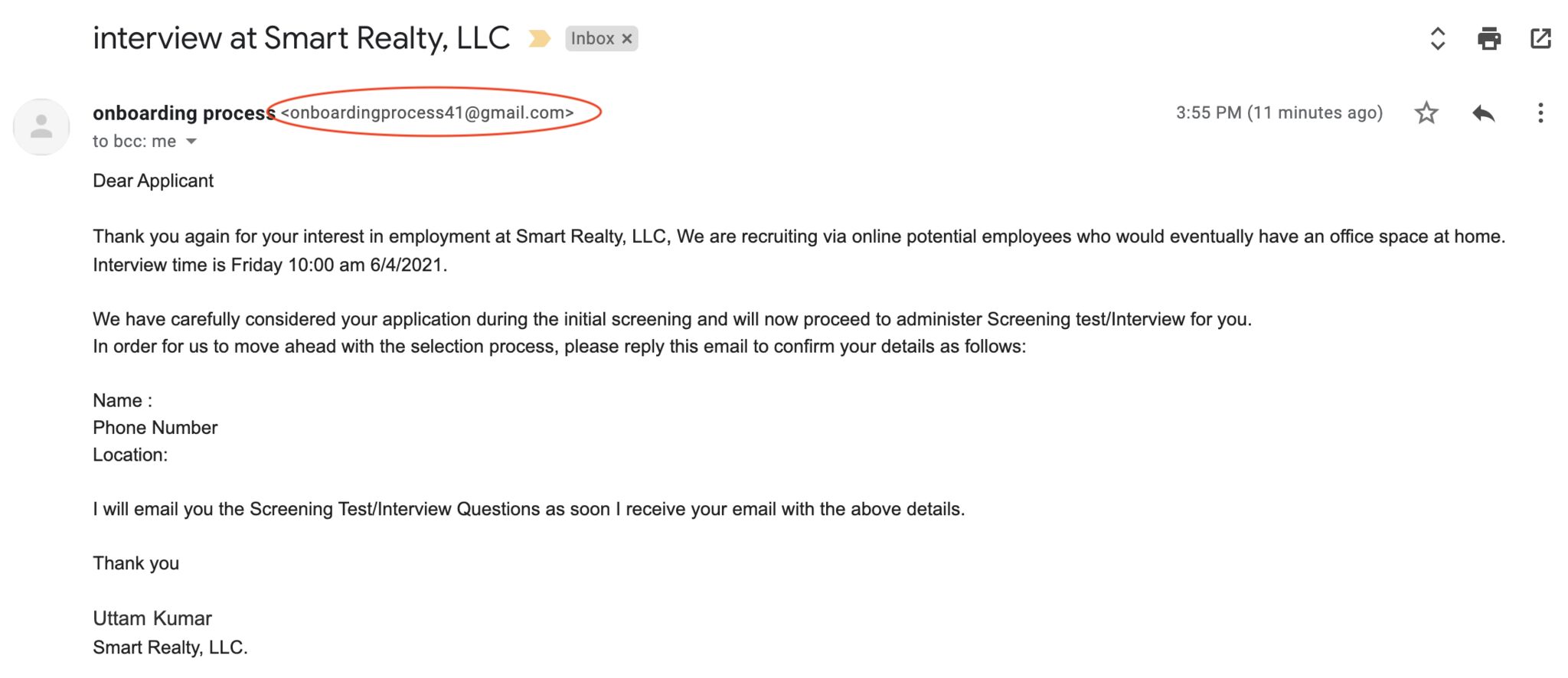 Job Scam Alert: Smart Realty