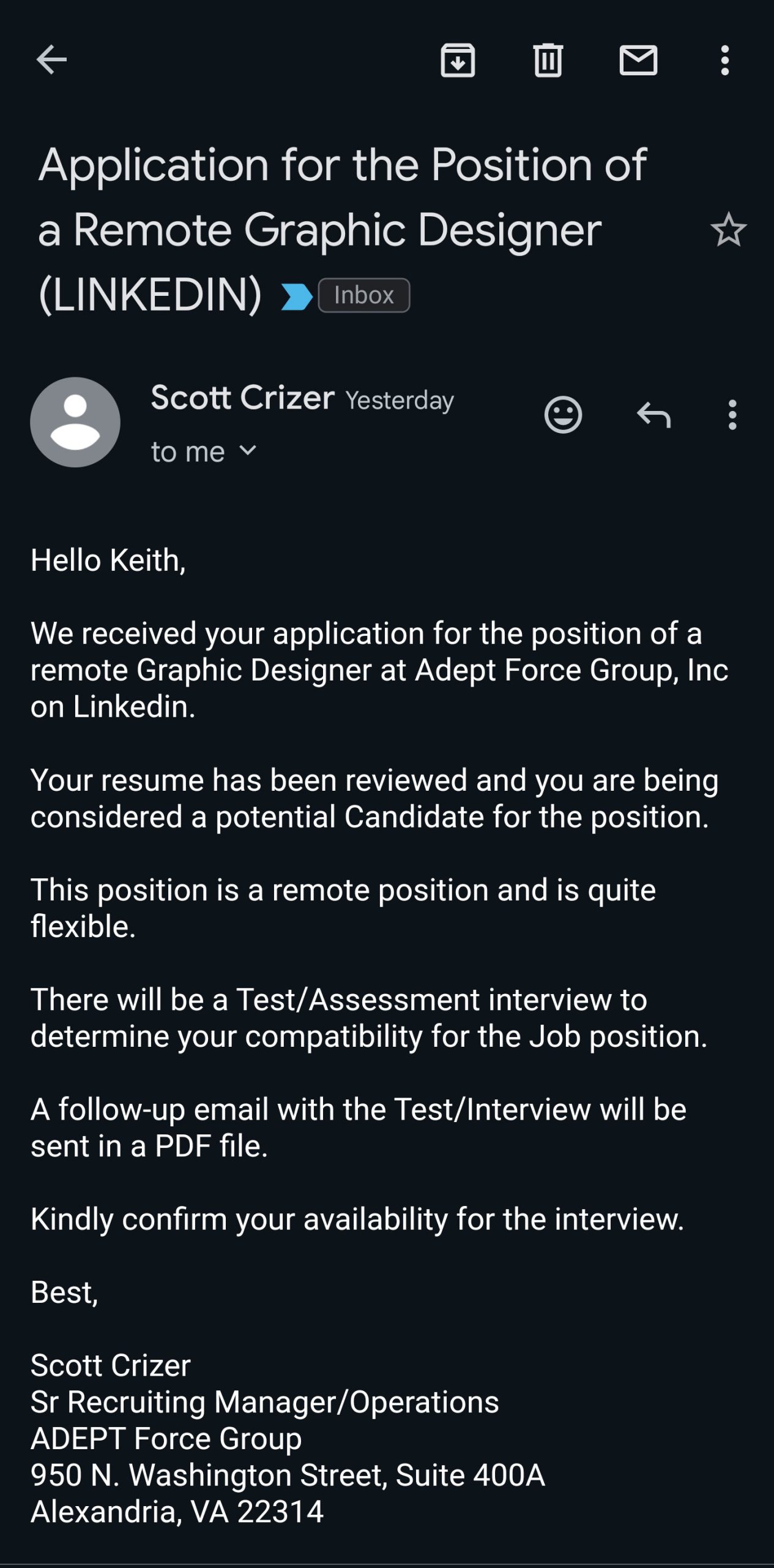 LinkedIn Job Scam Email