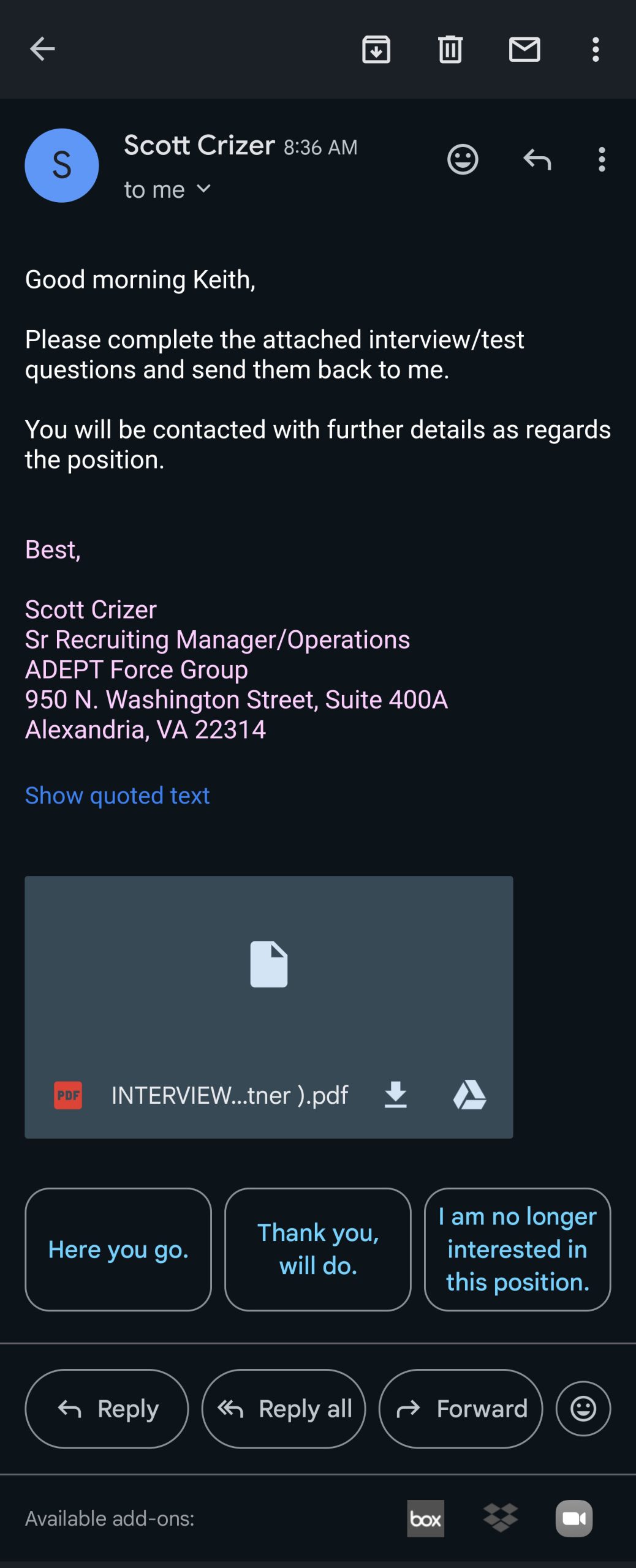 LinkedIn Job Scam Email Follow-Up